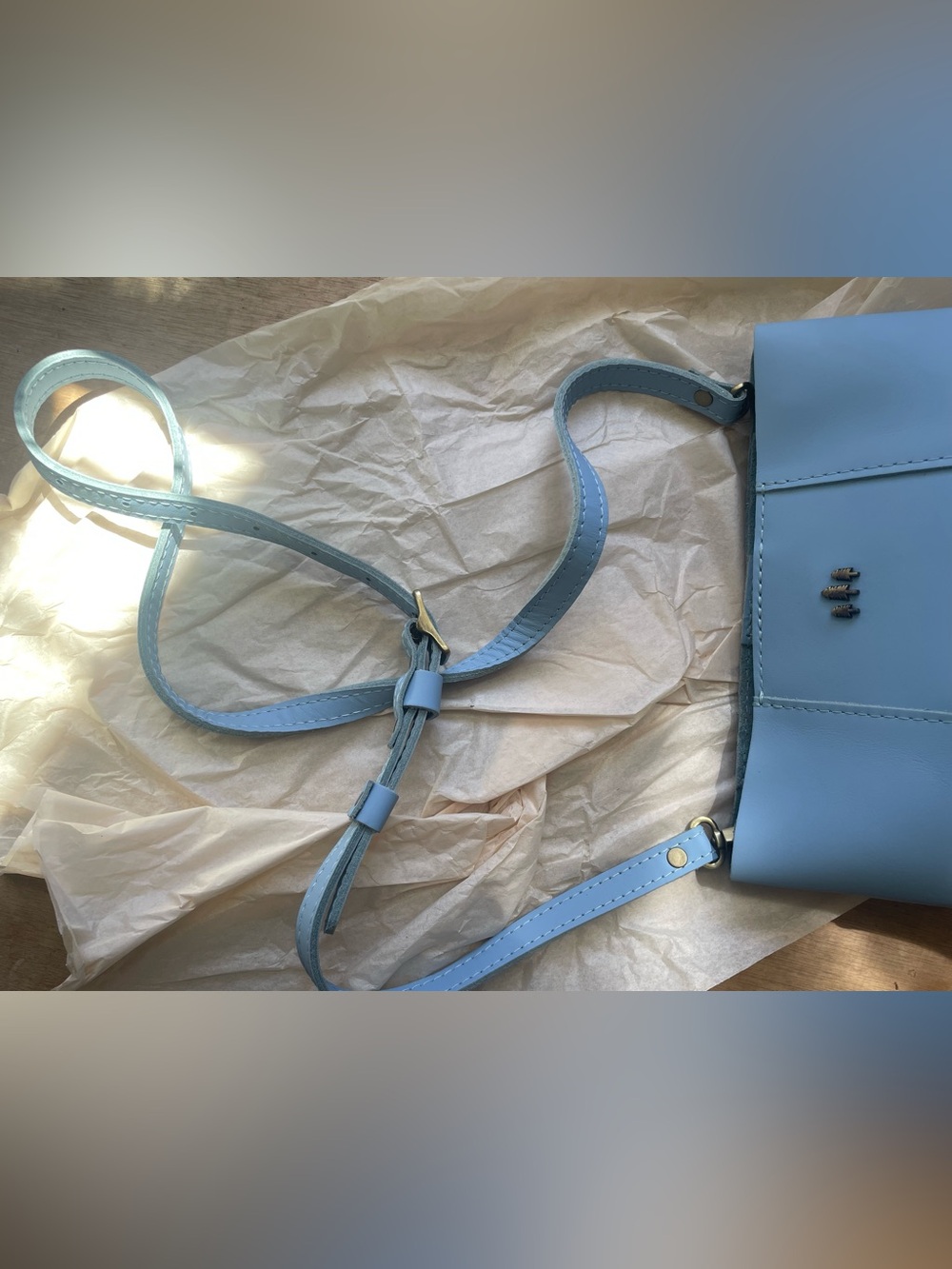 Portland Leather Light Blue Woven Patch Crossbody Bag - Picture 8 of 11